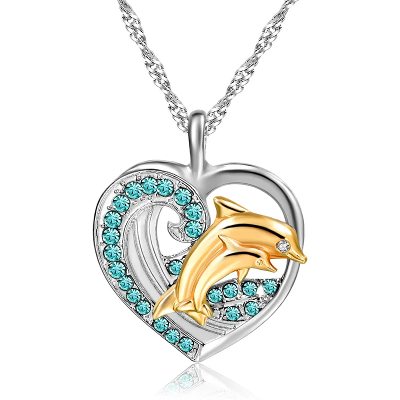 CHICVIE изысканное Сердце& колье с кулоном в виде дельфина& Подвески для женщин Шарм Серебряный кулон ювелирные изделия яркое ожерелье из кристаллов SNE190141 - Окраска металла: SNE190141SR
