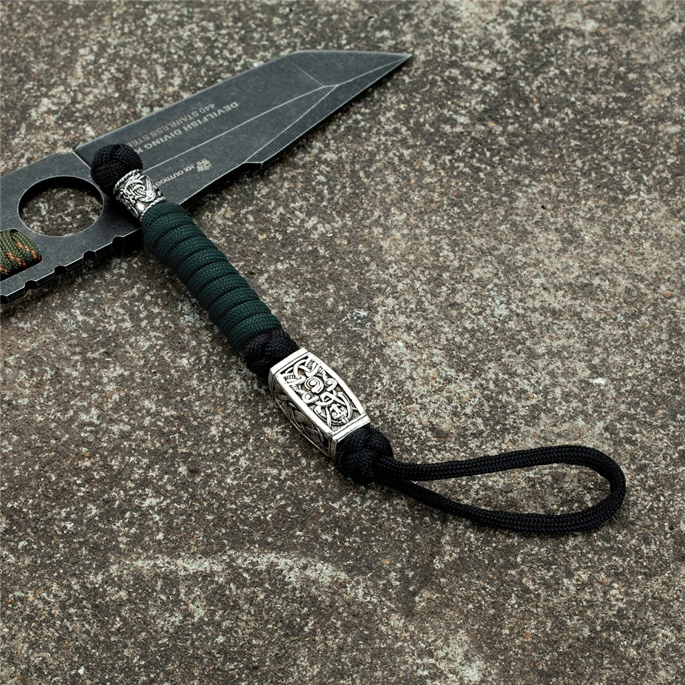 Vintage Norse Mythology Rune Amulet Lanyard Keychain - Handmade Paracord Rope Jewelry Pendant