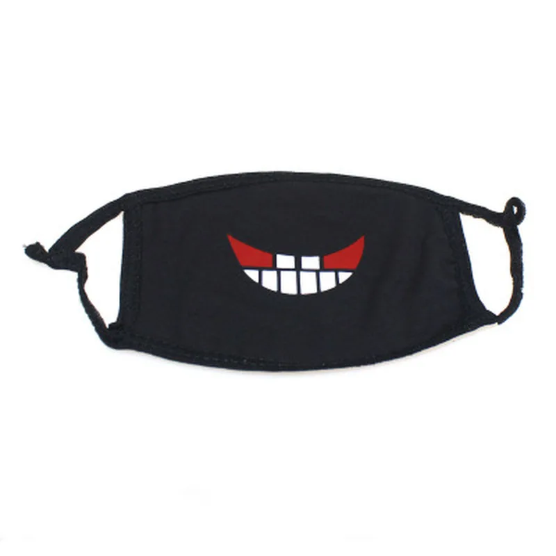 1pcs Unisex Cartoon Funny Teeth Letter Mouth Black Cotton Half Mouth Mask Anti-bacterial Dust Winter Warm Cute Masks