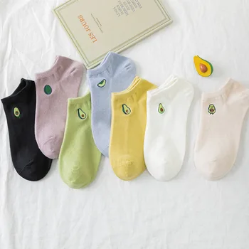 

Spring And Summer 2020 New Fasahion Women's Boat Socks Avocado Set Embroidery Socks Breathable Cotton Socks Ins Style Casual Soc