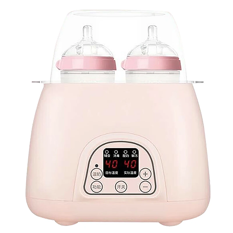 6 in 1 Double Steam Baby Feeding Insulated Bottle Milk Warmer Children with Timer US Plug - Цвет: Pink