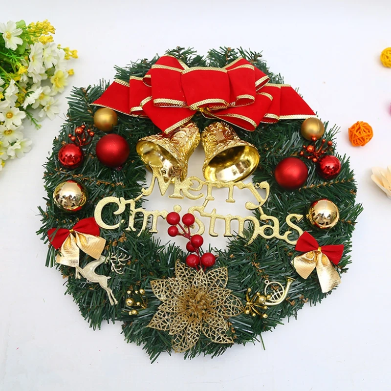 Promotion-30cm, Рождественский Большой венок, двери, настенные украшения, красный бант, колокольчики, гирлянда, украшение, подарки, украшение