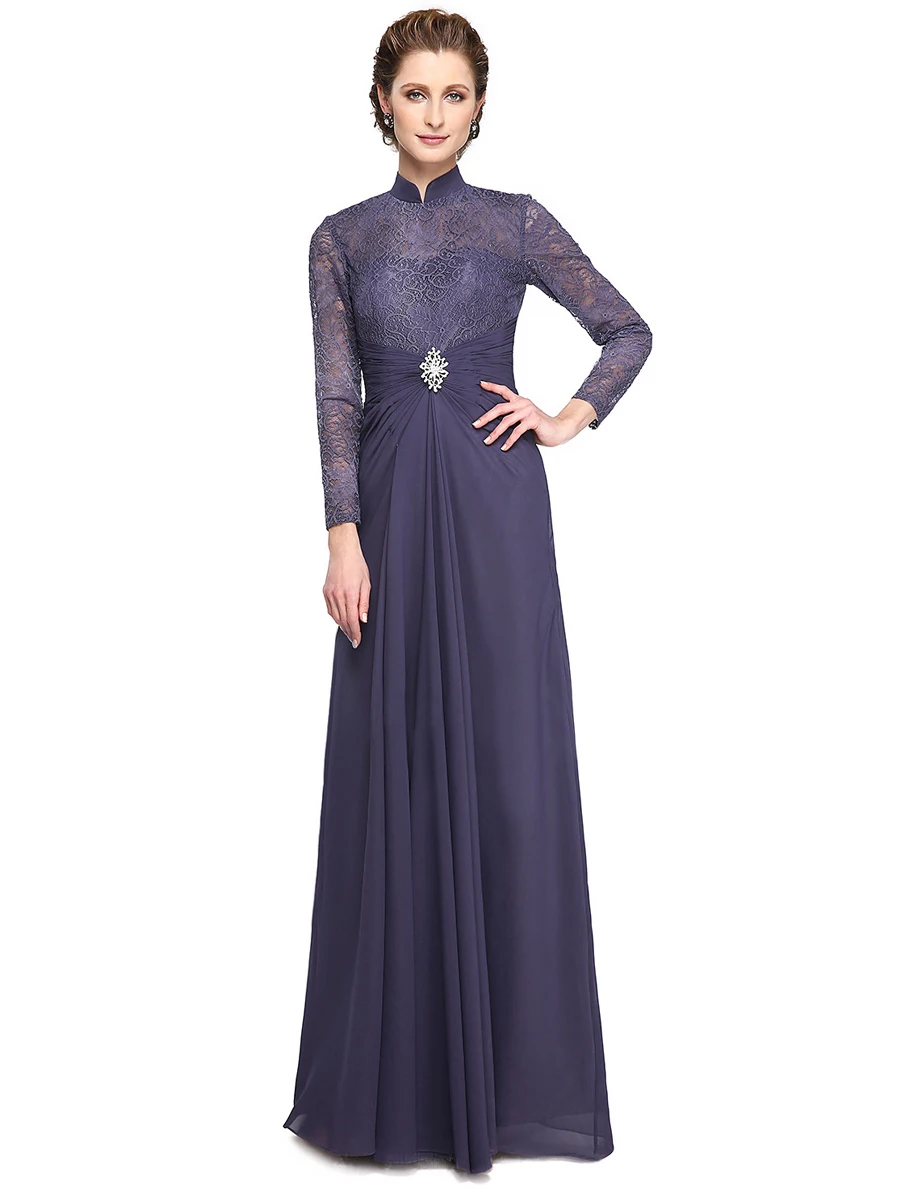 Длинные рукава Вечерние платья Длинные Кружевные фиолетовые Robe De Soiree T454 размера плюс женские вечерние платья Элегантное Вечернее Платье для мамы