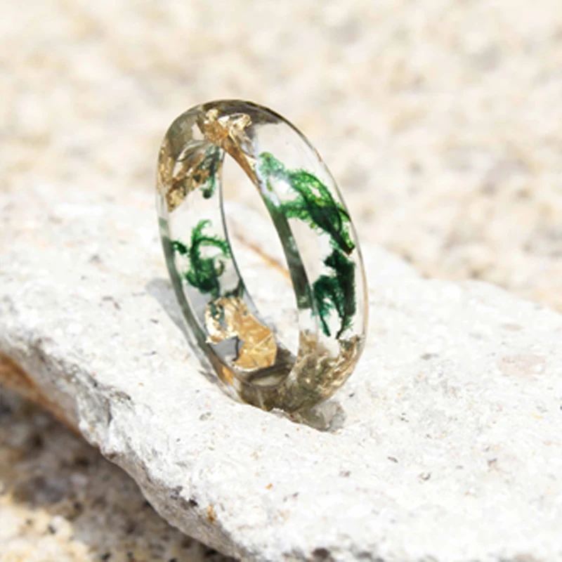 Sandalwood Resin Ring Transparent Epoxy Resin Ring Fashion Handmade Dried Flower Wedding Jewelry Love For Women Trend