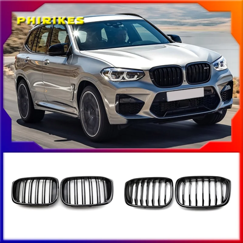 

1 Pair Front Grille Kidney Grill 1 Slat For BMW G01 G02 G08 X3 X4 2018 2019 2020 Car Styling Gloss Matte black Racing Grills