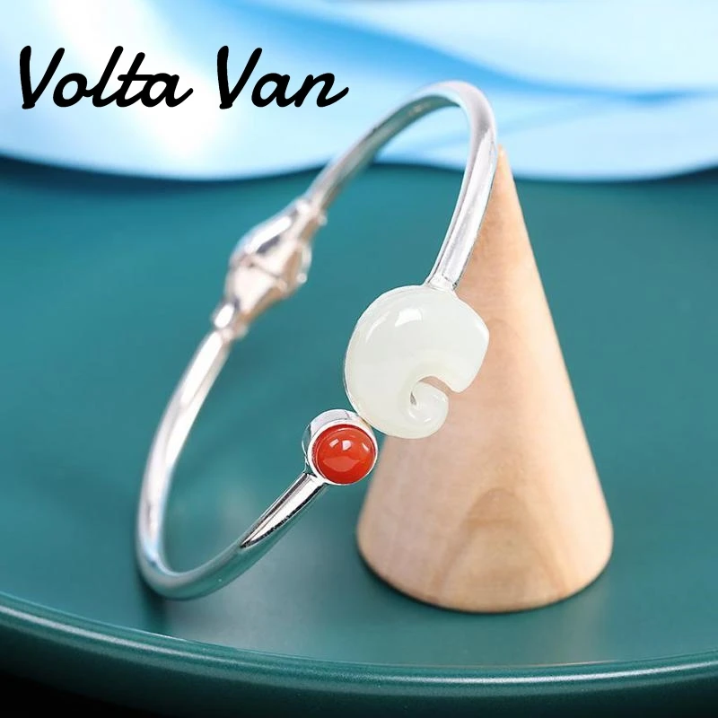 

Volta Van 925 Sterling Silver Women Jade Bangles 2022 New Elegant Fine Jewelry Fashion Elephant Trendy Concise Silver Bracelet