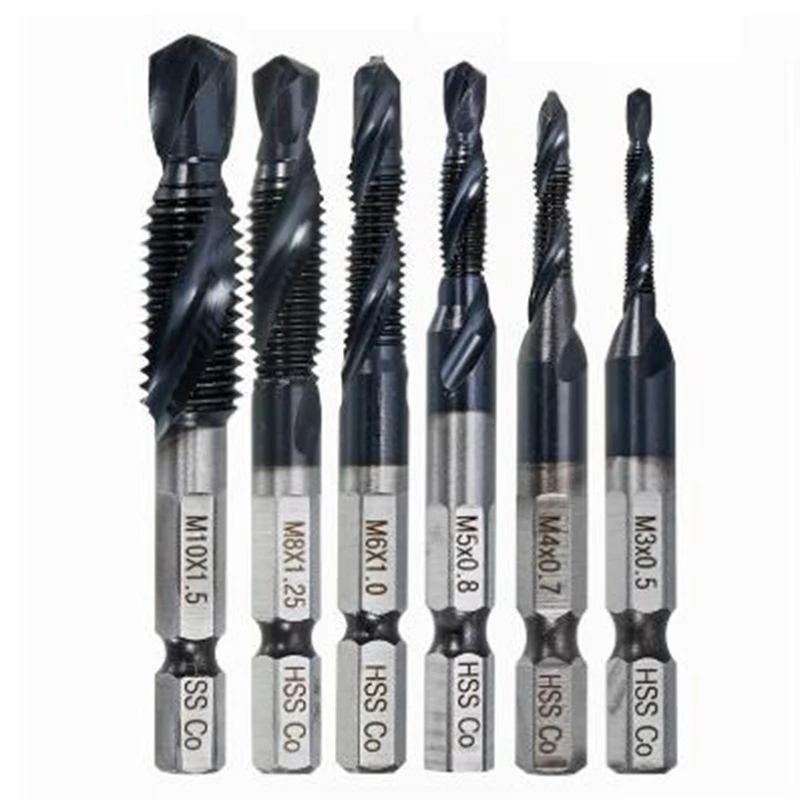 

6Pc/Set M3-M10 Combination Drill Tap Bit Set Coated Deburr Countersink Bits