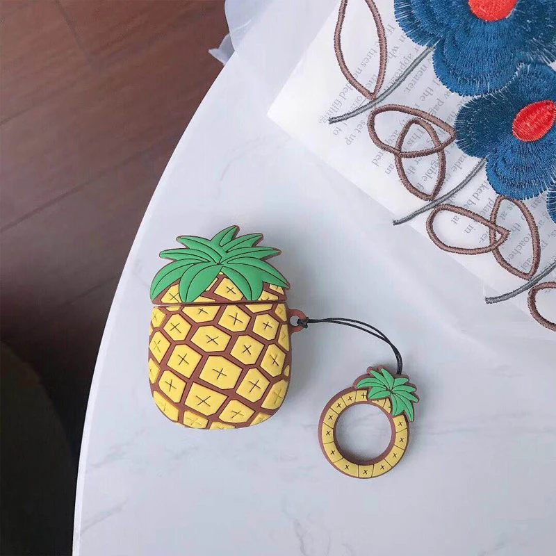 

Cute Fruit Pineapple Silicone Case For Airpods Case 3D Bluetooth Protective Earphone Keychain Cover For Airpods Key Ring