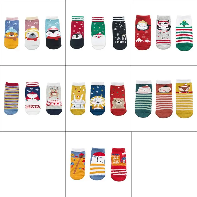 3 пары детских махровых носков для малышей, Рождественские Зимние Чулочные изделия с рисунками животных