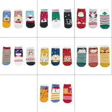 3 пары детских махровых носков для малышей, Рождественские Зимние Чулочные изделия с рисунками животных