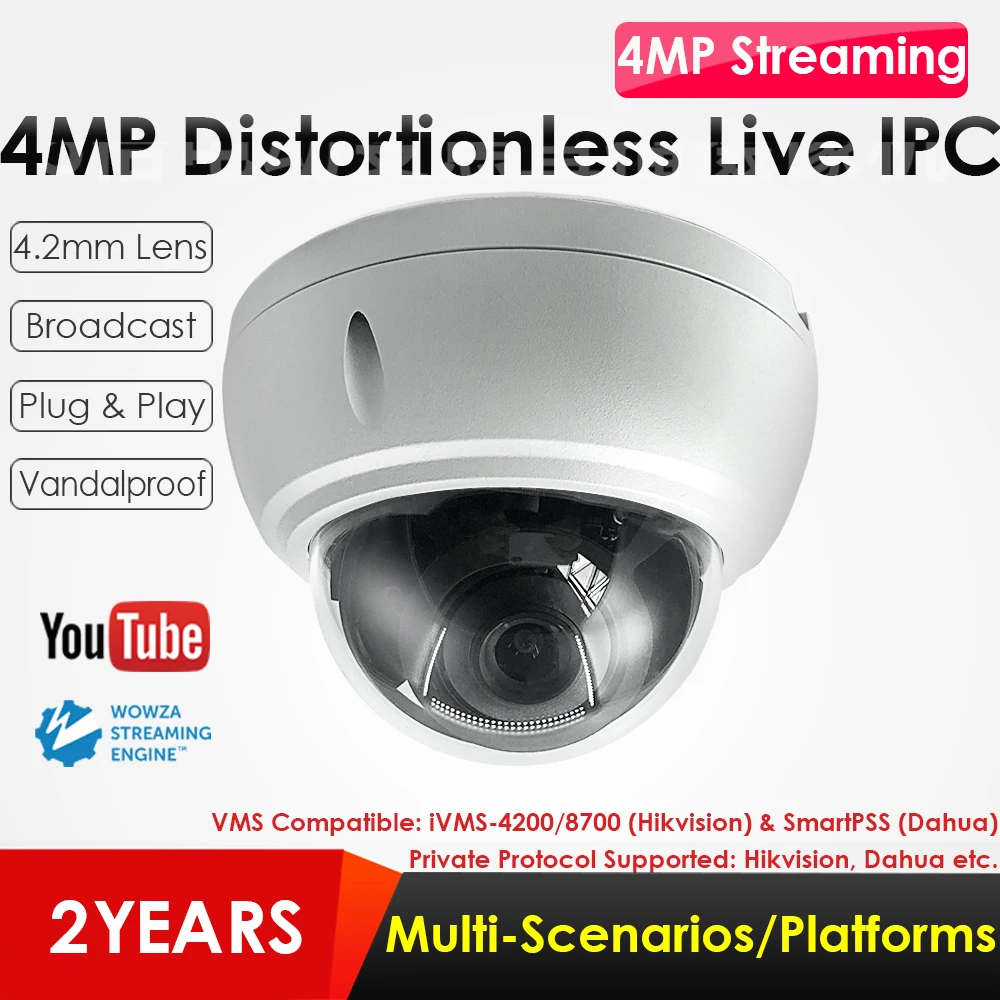 4 2 MP Vandalproof IK10 купольная прямая трансляция мм HD IP камера без искажений Push Video Stream to