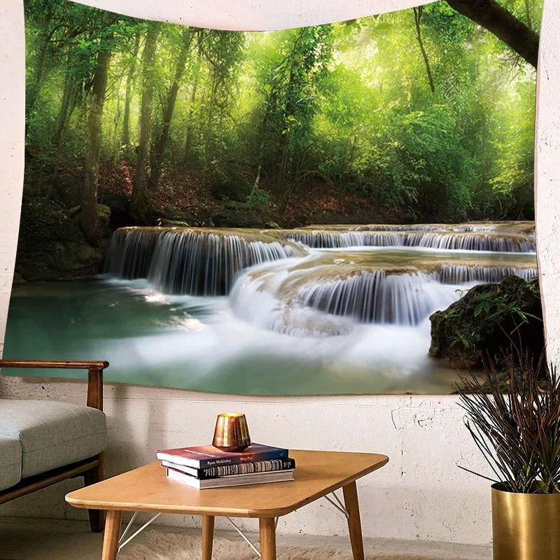 

Wall Hanging Tapestry Waterfall Snow Pine Scenic Beach Towel Sea Wave Mountain Yoga Mat Outdoor Yard Living Room Office Decorate