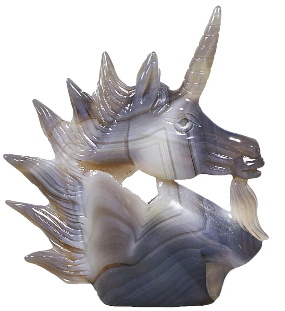 Natural Agate Geode Unicorn Figurine Carving Quartz Crystal Horse Skull Healing Crystal Stone Realistic Cute Animal Home Decora