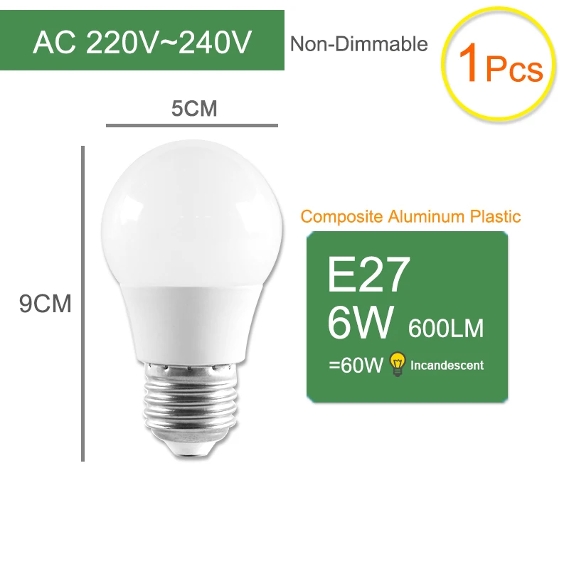Kaguyahime 1 шт./5 шт. светодиодный E27 E14 лампа высокой яркости 220 В светодиодный светильник 6 Вт 12 Вт Lampadas Lamparas Bombillas Ampoule светодиодный светильник для комнаты - Испускаемый цвет: E27 6W 1pc