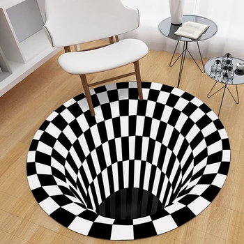 

Home Decoration Living Room Hallway Rugs Black White Grid Print DIY Illusion Vortex Bottomless Hole Floor Carpet Anti Skid Mat