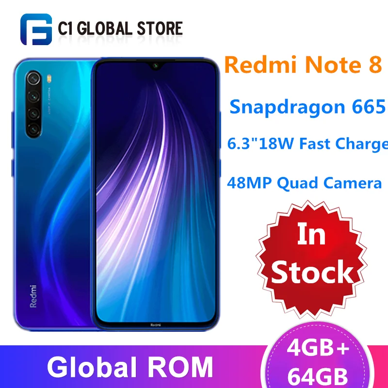 Мобильный телефон Xiaomi Redmi Note 8 глобальная версия 4 Гб 64 ГБ Восьмиядерный процессор