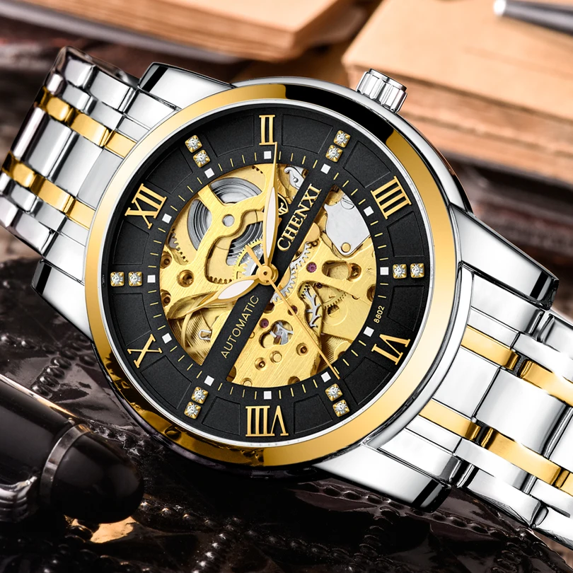 

2020 New Black Men's 3D Hollow Mechanical Watches Men Wrist Automatic Retro Watches Male Full-Steel Watch Clock Montre Homme
