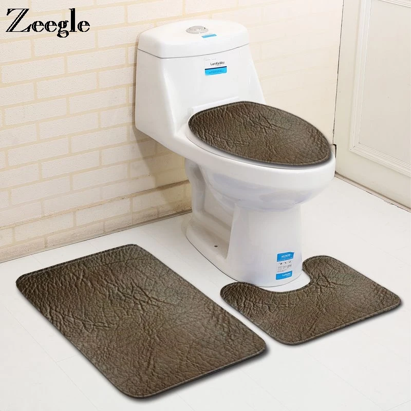 Bath Mat 3pcs Bathroom Mat Set Anti-slip Bathroom Doormat Shower Rug Toilet Cover Seat Mat Washable Soft Toilet Pedestal Carpet