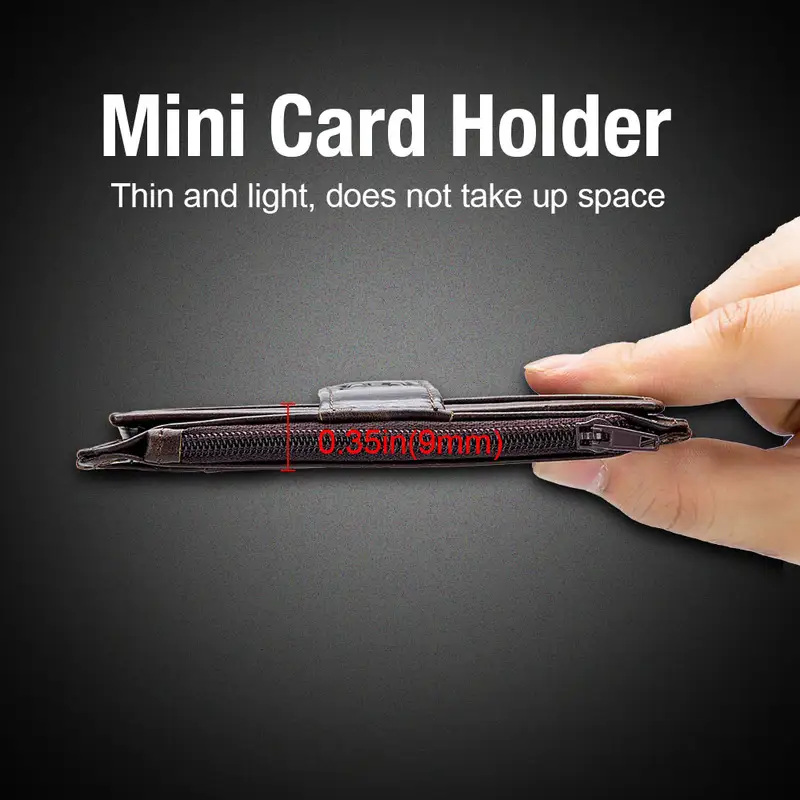 BULLCAPTAIN Genuine Leather RFID Blocking Zipper Card Holder Credit Cart Wallet Mini Slim Wallet Card & Id Holders Man Business - Image 6
