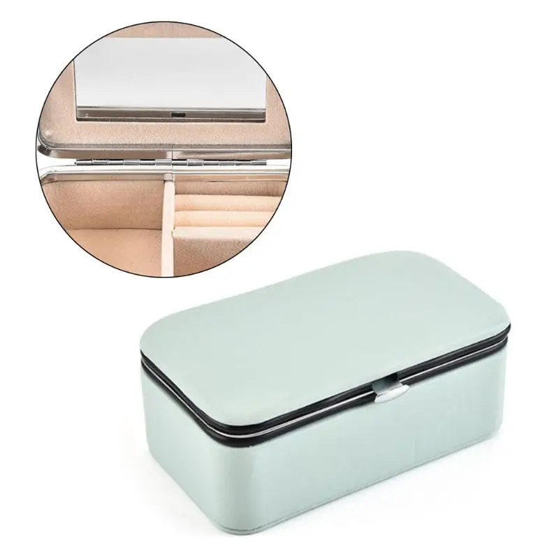 Синий Коробка для ювелирных изделий портативная с макияж зеркальные серьги сетки хранения Путешествия Ювелирные Коробка для хранения - Цвет: Синий