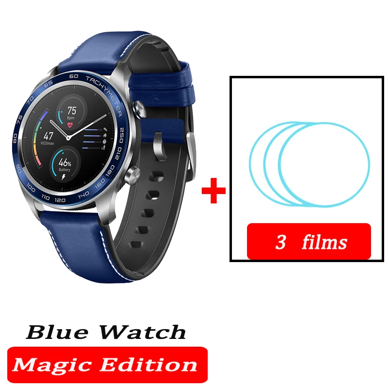 Huawei часы magic Honor часы Magic SmartWatch сердечного ритма водонепроницаемый трекер сна трекер работы - Цвет: blue n 3 films