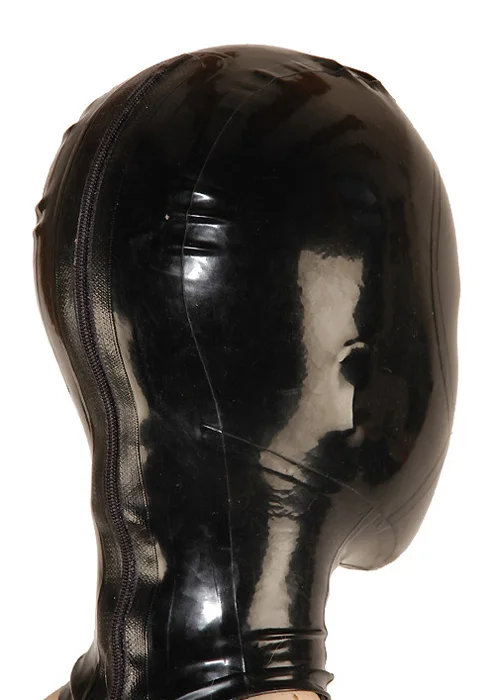 Latex Hood with Teeth Gag Nasal Tubes Back Zip Fetish Mask