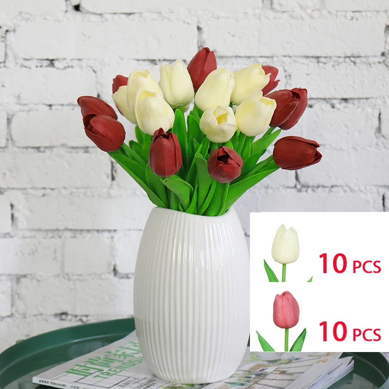 SMTYJX005 28 шт. тюльпан Флорес Искусственные цветы латекс Tulipany красота навсегда Свадебный Роскошный домашний декор осень украшения подарок на день Святого Валентина - Цвет: SMTYJX005