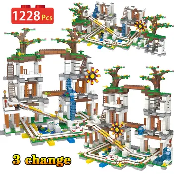 

1228PCS Slide Figures Mechanism Mountain Mine Cave Building Blocks My World Figures Bricks Toys For Children