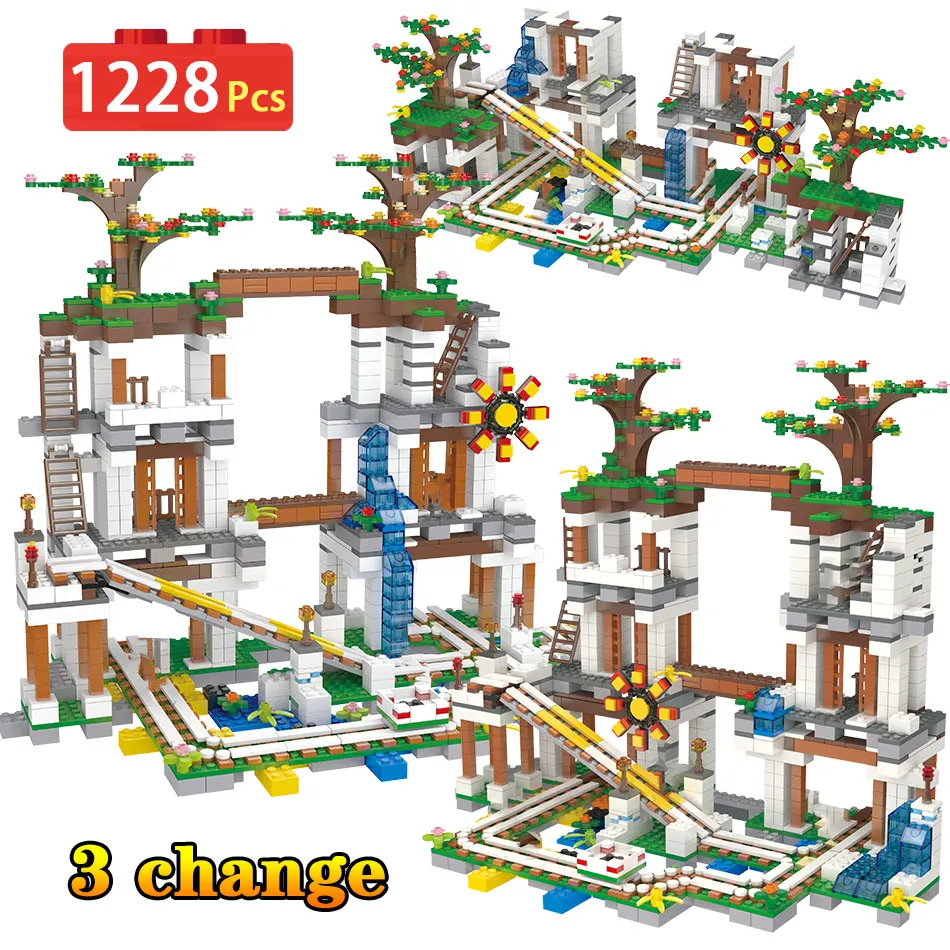

1228PCS Slide Figures Mechanism Mountain Mine Cave Building Blocks My World Minecrafted Figures Bricks Toys For Children