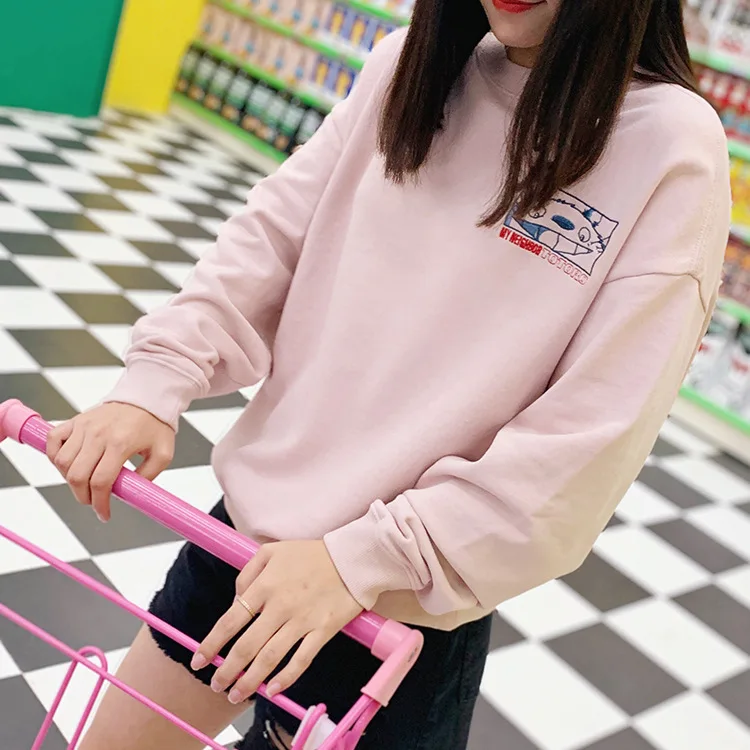 Женская толстовка с милым рисунком Тоторо, Свободный пуловер Kawaii с круглым вырезом, толстовки Harajuku, осенне-зимняя модная повседневная одежда унисекс - Цвет: Pink