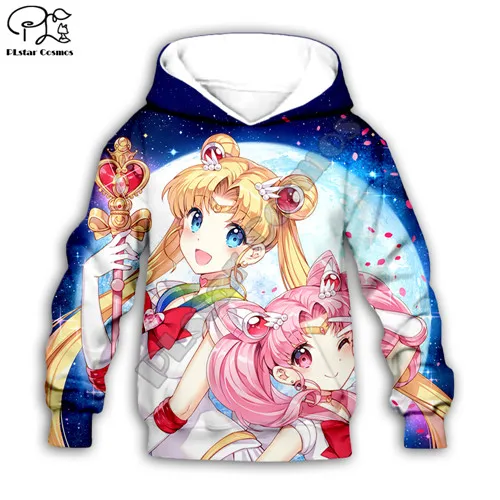 Kids hoodies Детская одежда для маленьких девочек толстовка с 3D принтом «Сейлор Мун» и «Галактика» для дочки футболка с радугой пуловер с косой молнией для малышей 8 - Цвет: Kids hoodies
