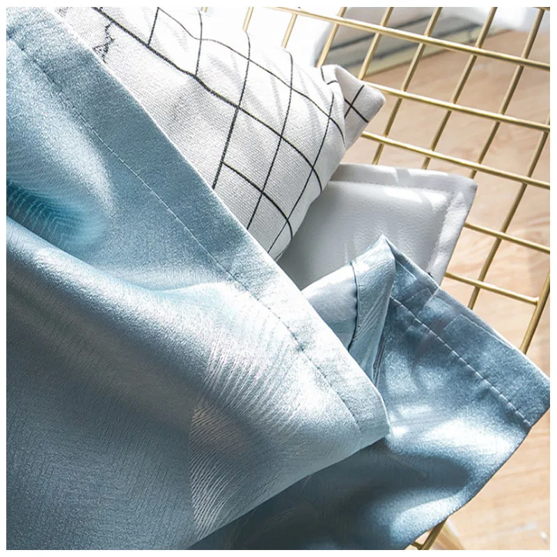 New Pure Blue Reed Jacquard Shade Curtains for Living Dining Room Bedroom