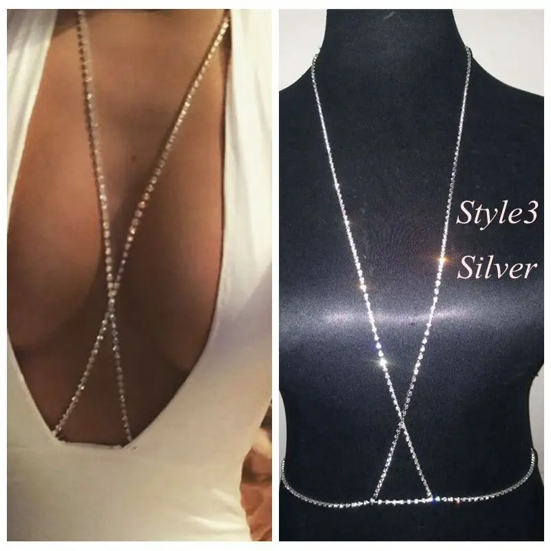 Sexy Chest Chain for Women Full Rhinestone Cross Chest Chain Shining Crystal Bra Body Necklace Choker Jewelry 