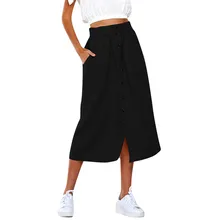 Женская Однотонная юбка модная с высокой талией на пуговицах миди юбка Повседневная сплит юбки с карманами Женские повседневные юбки Faldas@ 35