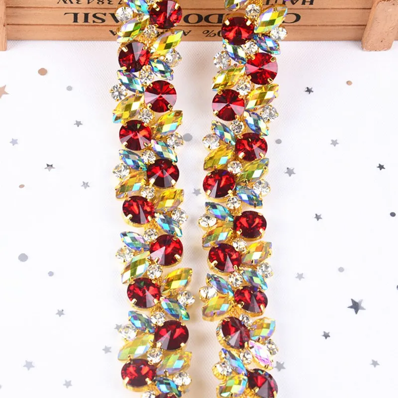 1 Yard Romantic Accessories Multicolor Glass Acrylic Rhinestone Chain Crystal Flower Trim Applique Sew Costume Shoes Diy Dresses | Дом и сад