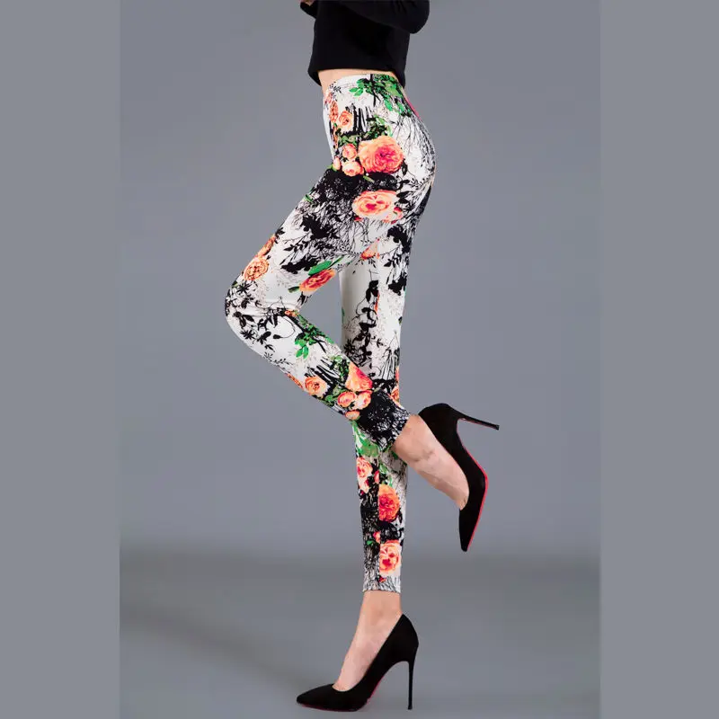 Women Floral Printed Exercise Colorful Peony flower Female Elastic Leggins High Waist Pants Push Up Trousers Fitness Leggings nvgtn leggings