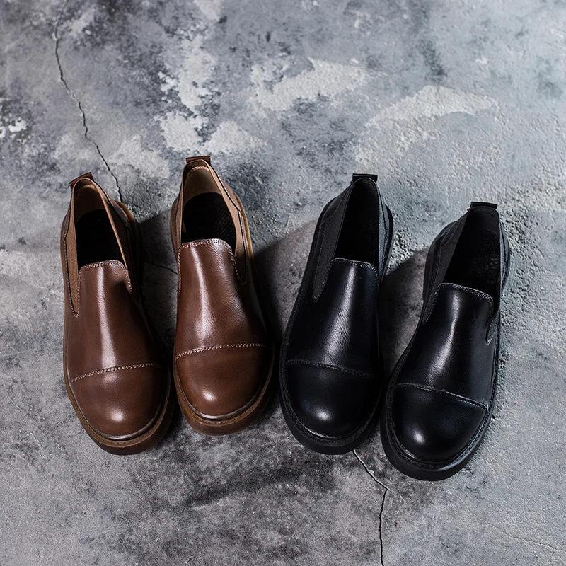 

British Style Retro Woman Shoes Casual Female Sneakers Slip-on Shallow Mouth 2019 Fashion Women's Oxfords Flats All-Match Round