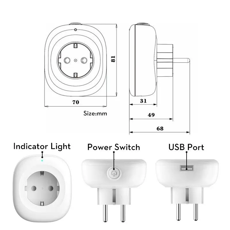 Mini Wifi Smart Socket EU Power Plug Mobile APP Remote Control USB Output New(EU PLUG