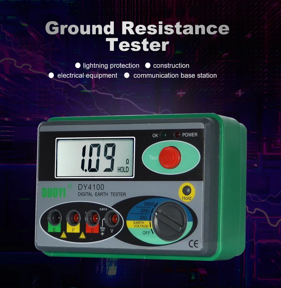 Jian Ya Na DY4100 Digital Earth Tester résistance de mise à la terre compteur de mise à terre mesureur numérique de résistance de terre test de protection contre la foudre 