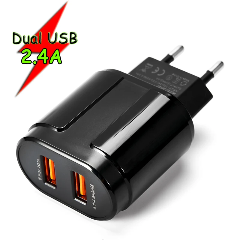 Мини зарядное устройство с двумя портами Зарядное USB 2.4A новый дизайн 2 (Стандарт
