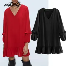 Английский стиль, простое одноцветное элегантное свободное мини платье с v-образным вырезом и оборками, женское платье, vestidos de fiesta de noche vestidos блейзер