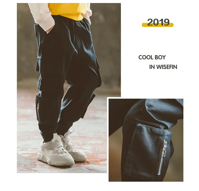Spring Childrenswear BOY'S Pants Solid Color Large Pocket Bib Overall Big Virgin Pure Cotton Trousers