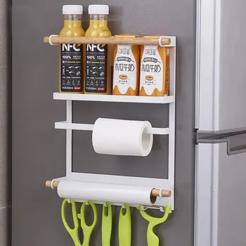 

Magnetic Adsorption Refrigerator Storage Holder Kitchen Paper Towel Shelf Multifunction Refrigerator Side Wall Hanger Organizer