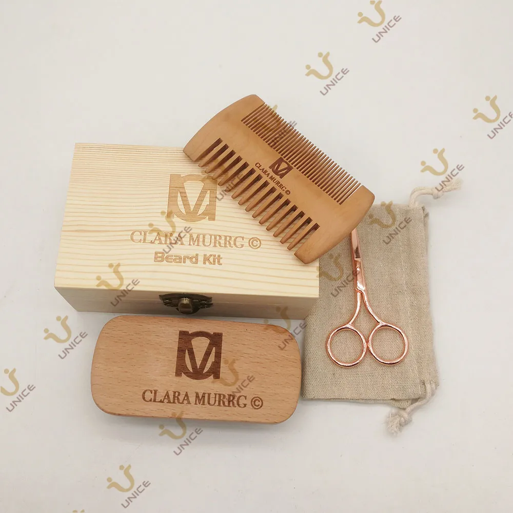 MOQ 100 шт. 4 в 1 OEM индивидуальные наборы для ухода за бородой деревянные расчески