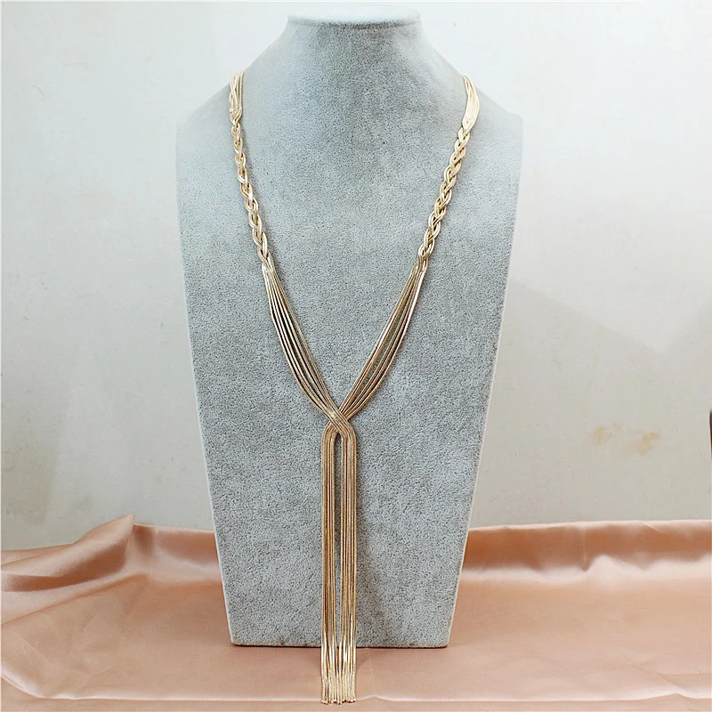 Long Statement Twisted Y Shape Gold Tassel Necklace for Women Female Wedding Daily Pendant Sweater Jewelry Accessories | Украшения и
