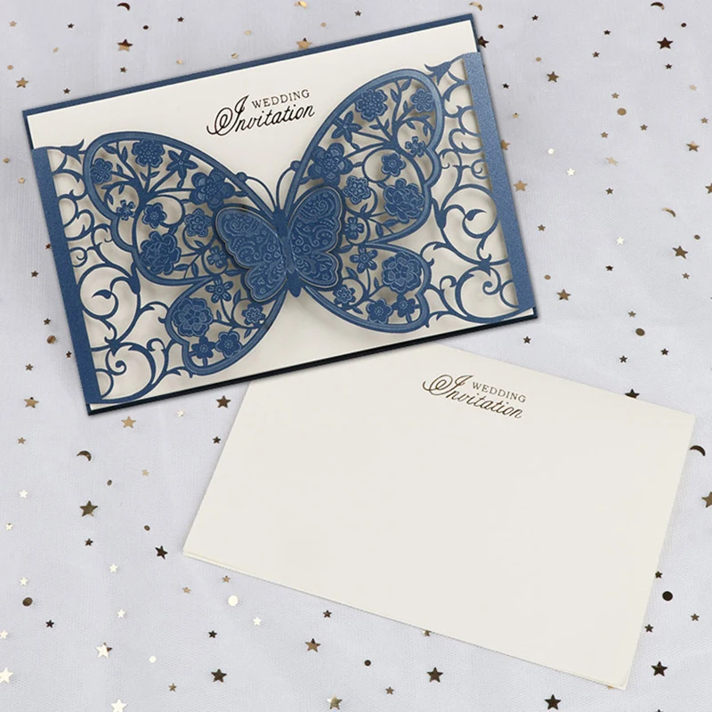 50pcs Butterfly Elegant Laser Cut Wedding Invitation Card Business Greeting Card Customized Wedding Decoration Party Supplies