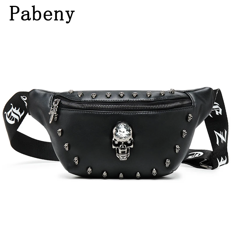 New Fashion Women Chest Bag PU Leather Shoulder Messenger Bags Skeleton Skull Personalized Waist Handbag High Quality Gift |