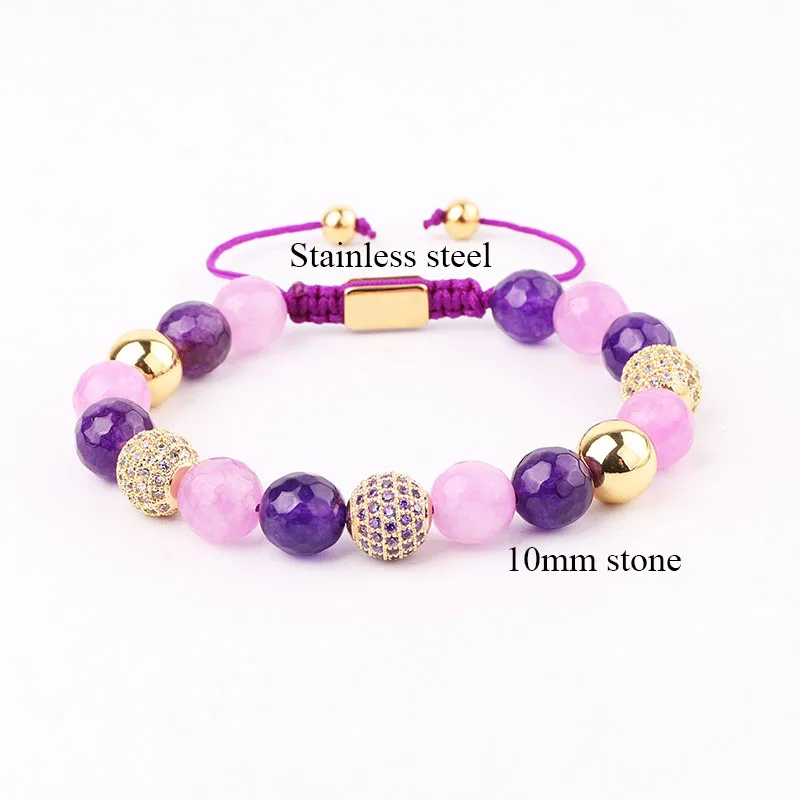 High Quality 10mm Natural Stone Purple Jade Beads Friendship Macrame Bracelet Women - Image 2