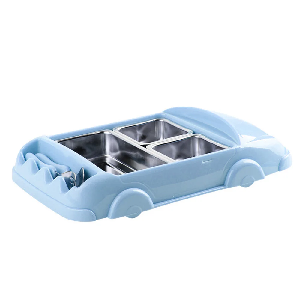 Детская тарелка+ ложка+ вилка для кормления набор посуды в форме автомобиля пищевой контейнер для кормления детей - Цвет: Blue