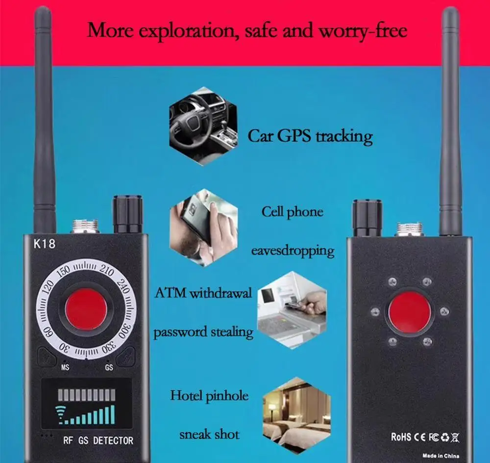 Hot sale K18 Multi-function Anti-spy Detector Camera GSM Audio Bug Finder GPS Signal Lens RF Tracker Detect Wireless Products